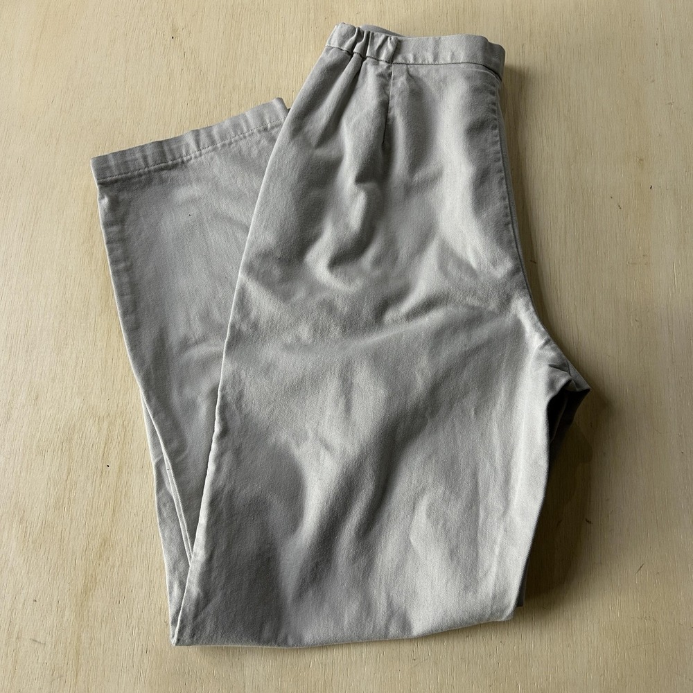Vintage Lee Pants Womens 12 Gray Chino Relaxed Fit Straight Leg Elastic Waist